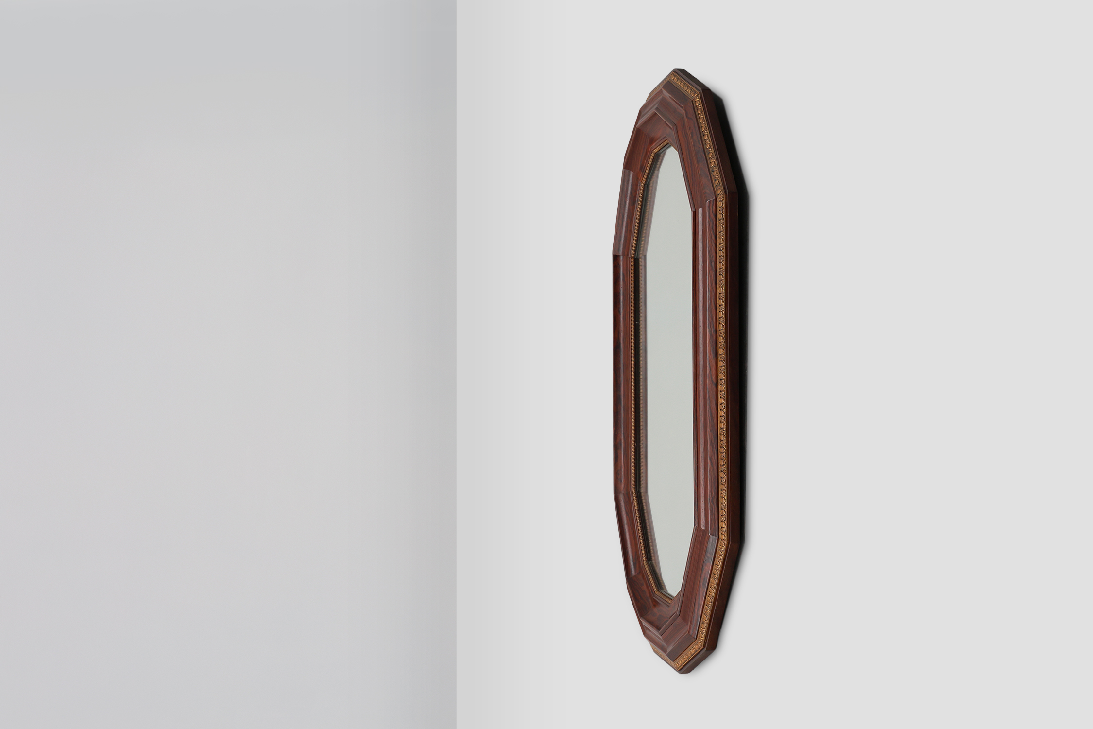 Large Octagonal Art Deco wall mirror in solid wood, Belgium ca. 1925thumbnail